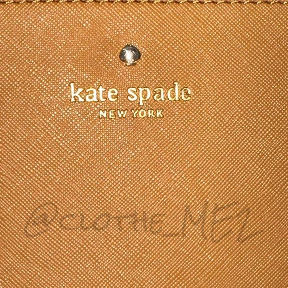 KATE SPADE - Leather Wristlet Pouchette, brown/light fawn color